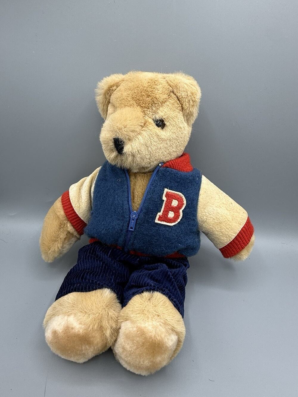 Vintage Teddy Bear Plush Varsity Letterman Jacket Corduroy Pants 11” Stuffed Toy